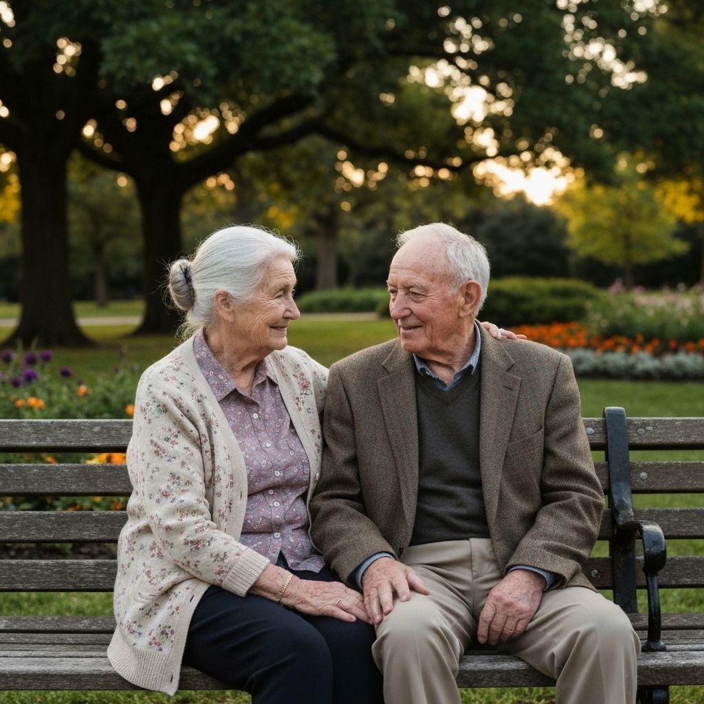 An older couple on a bench weighing their Medicare plan options