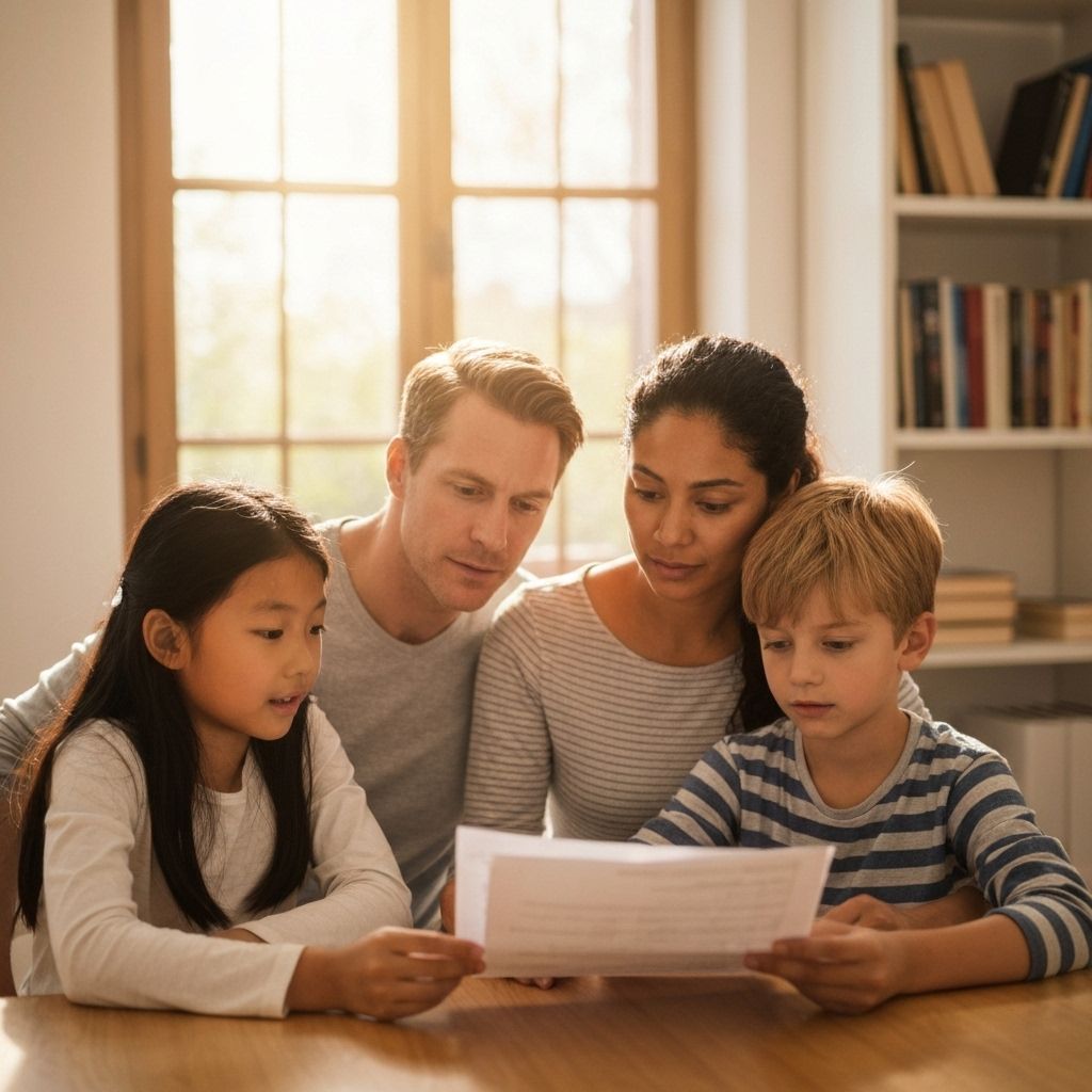 Family reviewing health insurance documents